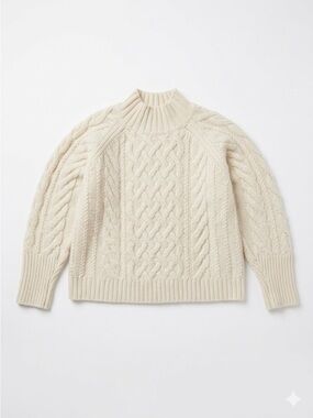 Gap Vintage Chunky Crop Wool Blend Cable-Knit Mock Neck Sweater